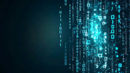 Digital technology background with glowing binary code and data streams