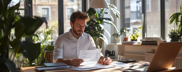Businessman Calculating Invoice In Office, 