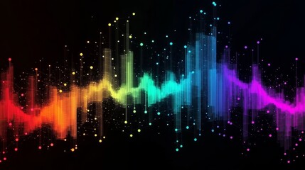 Fototapeta premium Rainbow Data Wave Abstract Composition of Glowing Lines and Nodes, Data Visualization, Abstract Background Data visualization, Abstract art