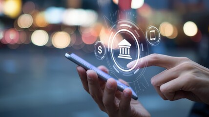 Person using smartphone for mobile banking transactions online app