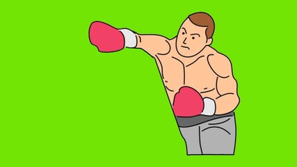 line art animation of young man boxer green background