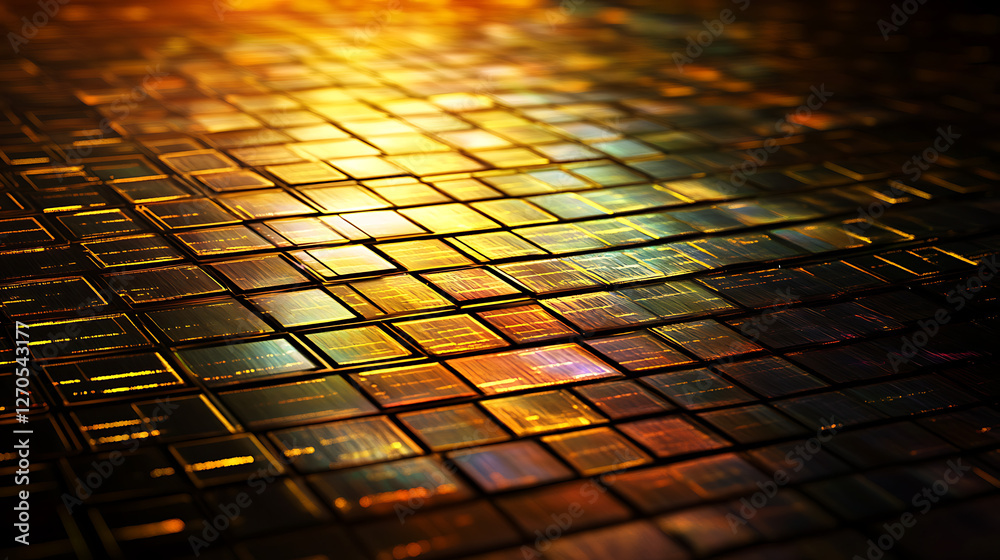 Poster abstract grid with golden light reflections and subtle details creating a captivating pattern