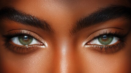 Fototapeta premium A close-up image showcasing the beautiful green eyes of a woman with natural makeup. Ideal for beauty, skincare, or eye care concepts, this high-quality photo emphasizes elegance and allure.