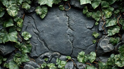 Dark stone framed by ivy