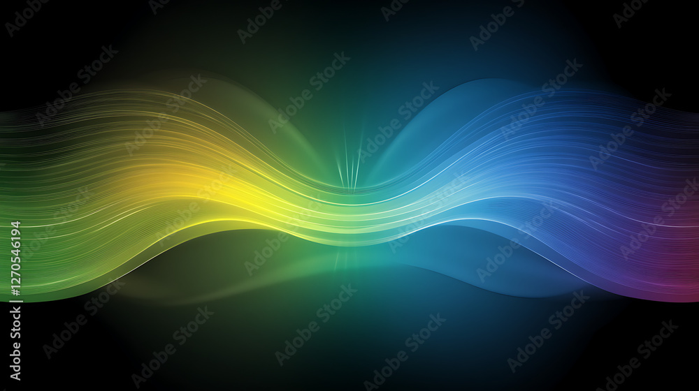 Poster abstract multicolored light wave design with a gradient across a dark background space effect