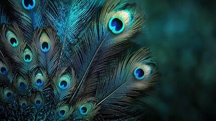 Obraz premium Exploring the Vibrant Patterns and Textures of a Beautifully Spread Peacock Feather