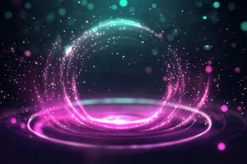 Obraz premium vibrant neon light effect with sparkling particles and circular waves