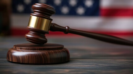 Legal law concept, wooden gavel with US flag