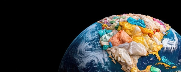 Plastic pollution idea. An artistic representation of a polluted Earth covered in plastic waste.