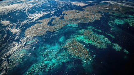 Plastic pollution idea. Stunning aerial view showcasing the beauty of Earth's diverse landscapes and waters.
