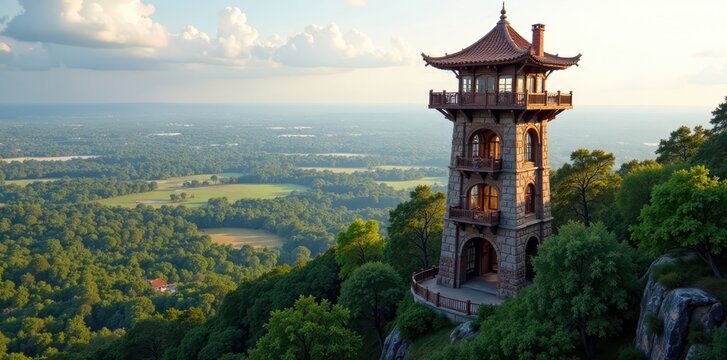 Elevated perspective of Hamelika observation tower, high angle view, tourism