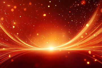 Vibrant red and gold background with light effects and glowing particles