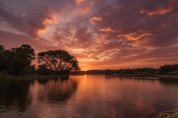Obraz premium Stunning view of a glowing sunset painting the sky in pink and gold 