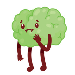 Vector image of a green brain icon with the urge to vomit on a white background