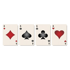 Casino playing cards. Diamonds, Hearts, Clubs, Spades on a white background.