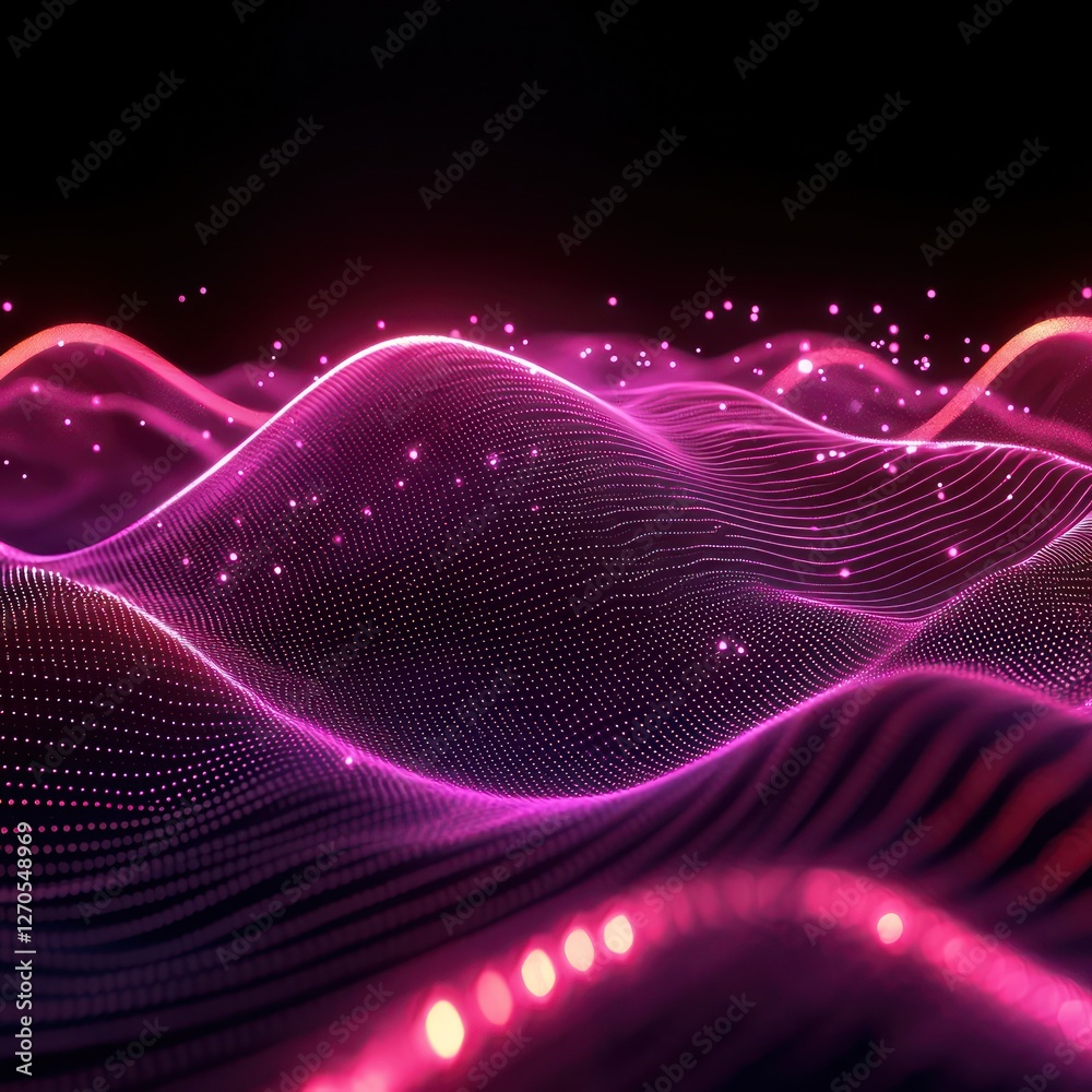 Poster glowing virtual waves displayed through abstract plexus designs.