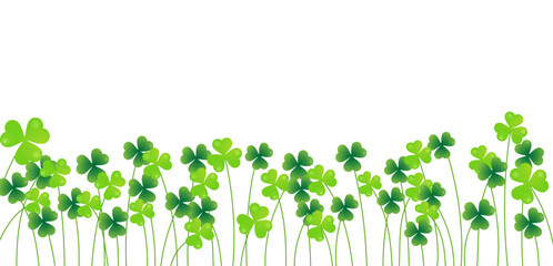 Fototapeta premium Green clover and gold coins background for St. Patrick's Day. Ornament of clover leaves and gold coins that bring good luck and happiness. Transparent background.