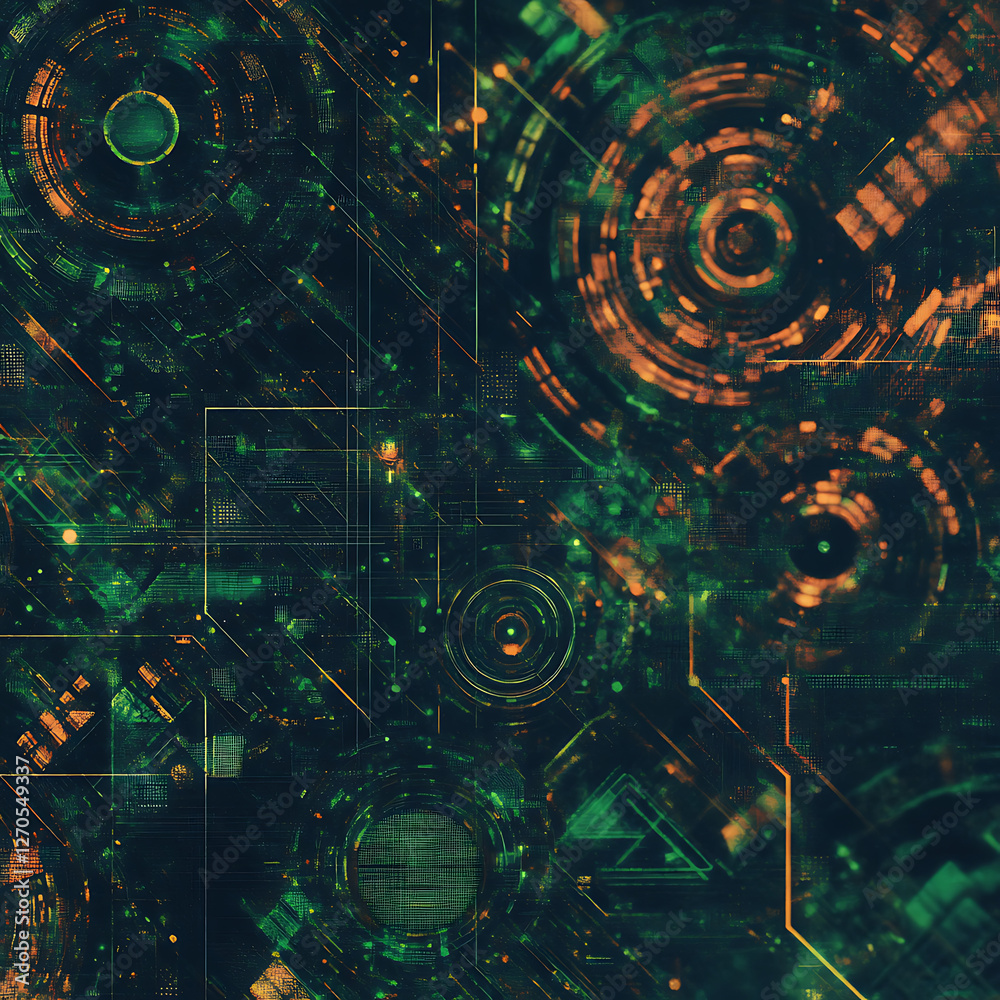 Poster Abstract Technology Interface with Circular Motifs and Interconnected Network Elements Design
