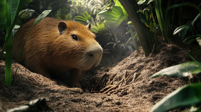Capybara family day in nature animal portrait close-up