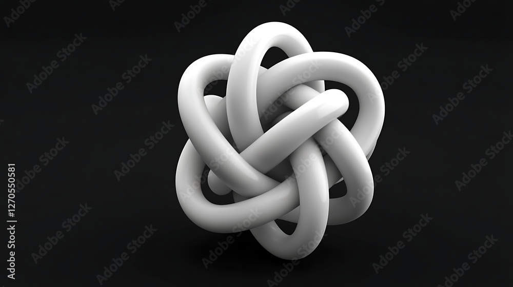 Poster abstract white tubular knot intertwined structure complex mathematical form on dark backdrop design