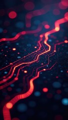 Intricate glowing nodes & pathways on abstract circuit board , illustration, orange