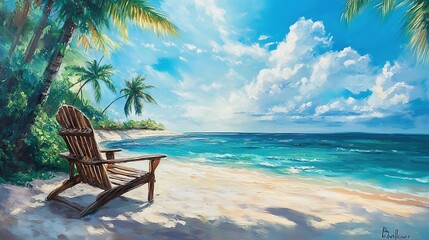 tropical beach with a turqouse ocean and relaxing beach chair