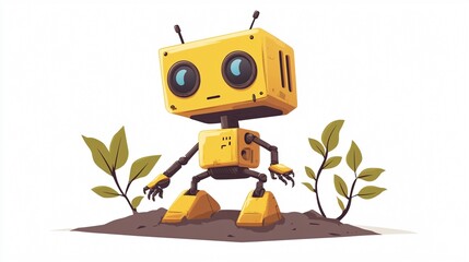 Friendly Robot Vector Illustration in Cartoon Style