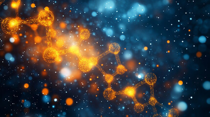 graphene molecular structure with glowing orange highlights, symbolizing innovation, nanotechnology, and the future of material science in advanced engineering and research