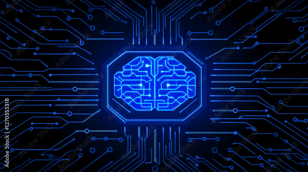 Poster artificial brain neural network tech circuit board intelligence connection abstract cybernetic