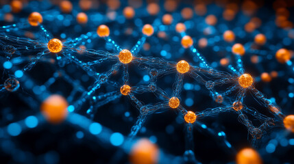 graphene molecular structure with glowing orange highlights, symbolizing innovation, nanotechnology, and the future of material science in advanced engineering and research