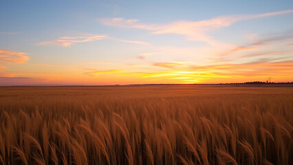 Obraz premium wheat field at sunset