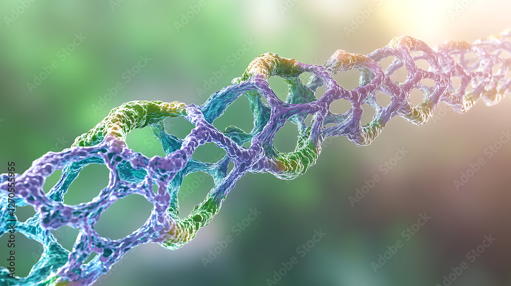 Poster artistic render of interconnected molecular structure with abstract background lighting design