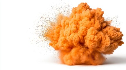 Stunning orange powder explosion creating a vibrant cloud against a clean background for artistic or