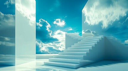 Ethereal Stairs Leading to a Bright Sky with Wispy Clouds