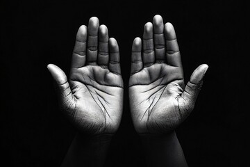 Fototapeta premium A serene and contemplative image of hands raised in offering, perfect for Ramadan blessings, spiritual content, or serene design projects with ample copy space.