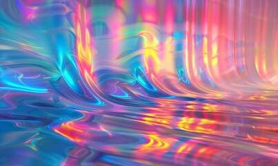 A colorful, abstract image of a wave with a rainbow-colored background
