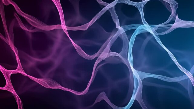 Abstract Glowing Neon Neural Network in Pink and Blue Hues, Futuristic Digital Art Background with Network Patterns, Ideal for Technology and Science-Themed Designs