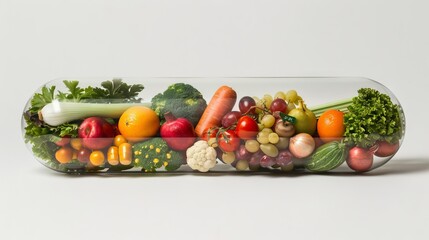 Vitamin bottle with fruits and vegetables. Healthy food. Colorful fruits and vegetables with multivitamin. Fresh fruit and vegetable. Healthy Eating. Healthy lifestyle. Freshness