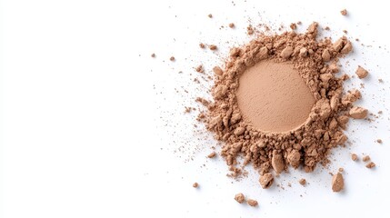 Fine cocoa powder dust piled elegantly on a pure white background, showcasing its rich color and versatile use