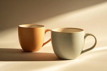 Two Elegant Pastel-Colored Mugs Under Soft Light