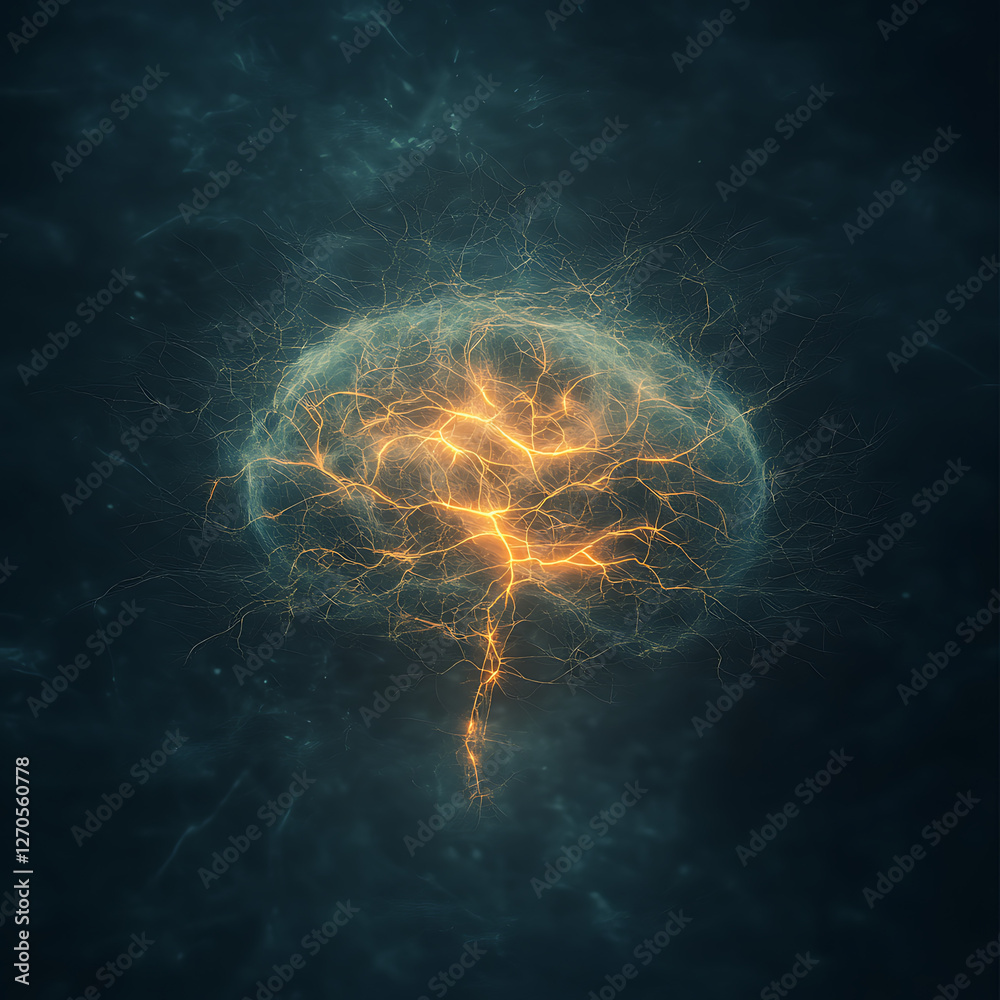 Poster brain circuitry network abstract neural activity glowing connections and synapses intelligence idea