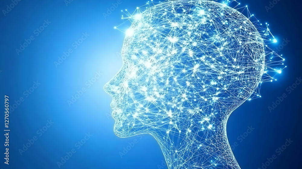Poster brain network concept with artificial intelligence and neural connections representing modern techno