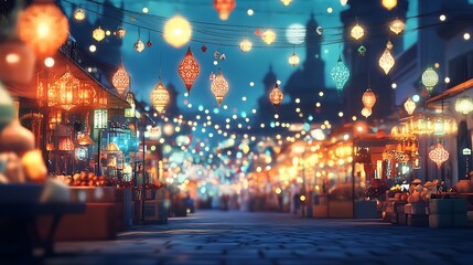 Ramadan Night Street Market with Traditional Delights.