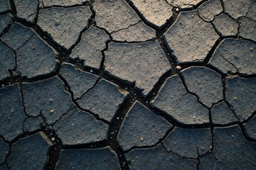 Obraz premium Cracked Earth Surface Texture A Detailed View of Dry, Parched Ground with Numerous Fissures and Small Stones