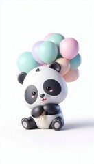Naklejka premium Cute panda holding colorful balloons studio setting digital illustration whimsical concept