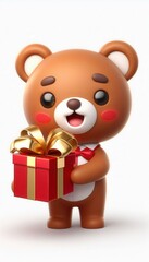 Fototapeta premium Cute bear character holding gift box festive setting digital illustration cheerful vibe