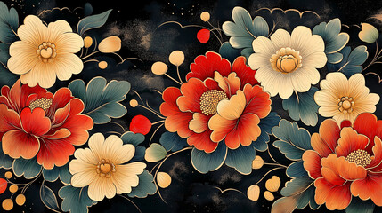 Elegant Vintage Floral Artwork with Gold Accents