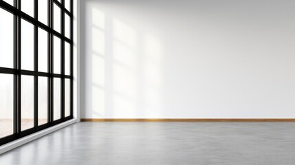Fototapeta premium Minimalistic interior of a modern room with large windows allowing natural light