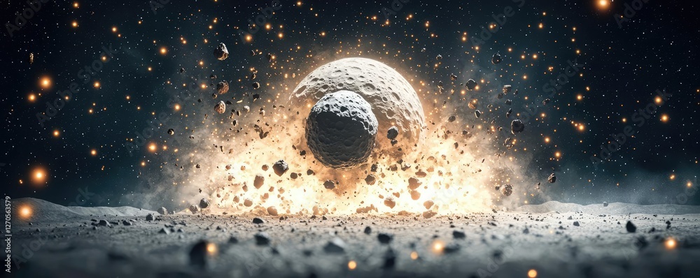 Wall mural asteroid impact idea. a celestial collision depicted in a dramatic and visually stunning representat