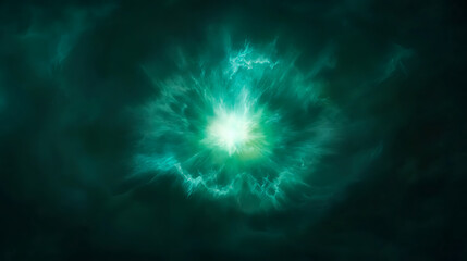 Obraz premium Celestial Nexus Radiating Emerald Light A Captivating Universe of Mystical Energy and Ethereal Glow
